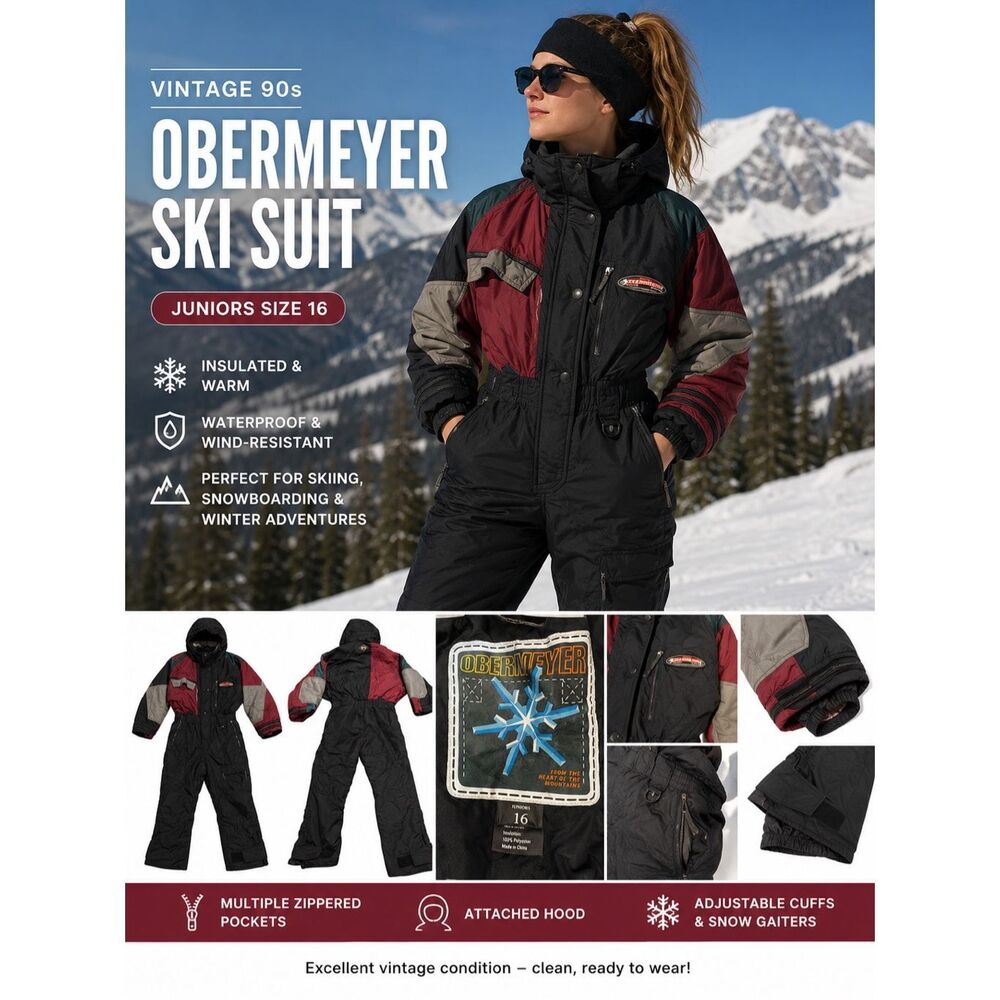 Vintage 90s Obermeyer Ski Suit One Piece Snowsuit Juniors 16 Retro
